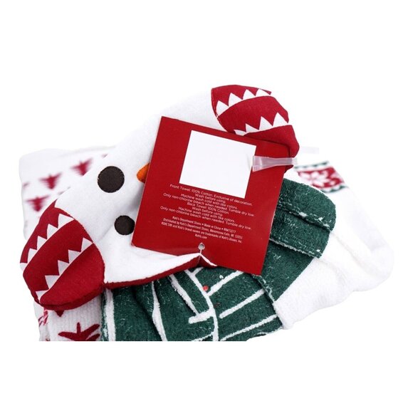 St Nicholas Square Kitchen Towels Christmas Snowman Set Of 2 100% Cotton - Picture 3 of 5